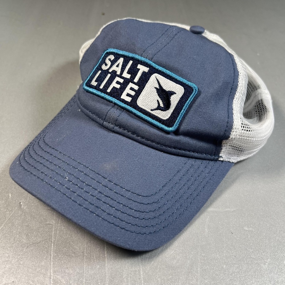 Salt Life Hat Cap Snap Back Blue White Trucker Mesh Patch Fishing Mens Outdoors